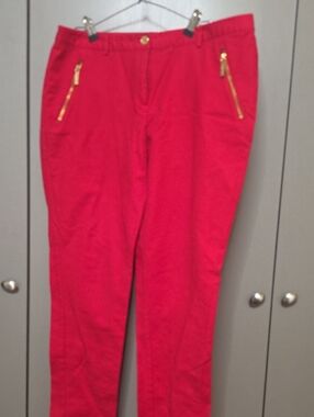 Michael Kors Red Button Up Pants with Gold Zipper Accents Size 12